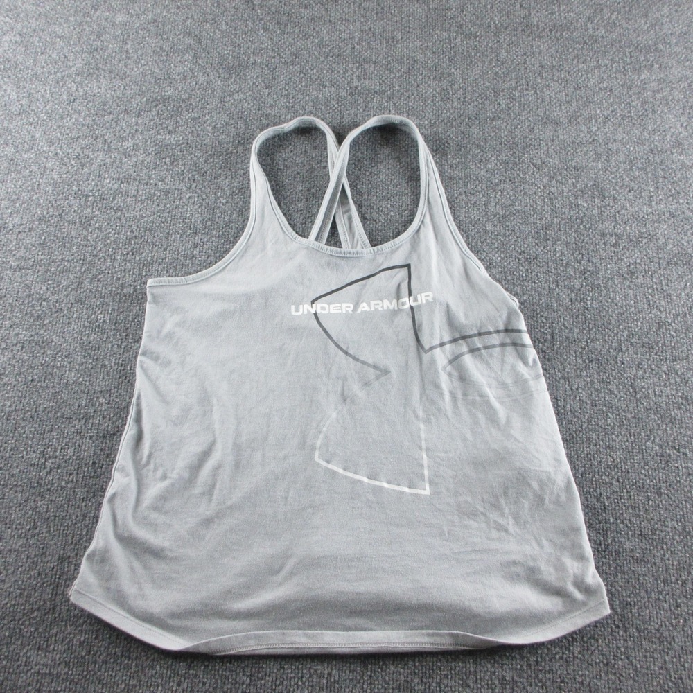 Under Armour Tank‎ Top Womens S Gray Loose Racerback Logo Athletic Gym Running